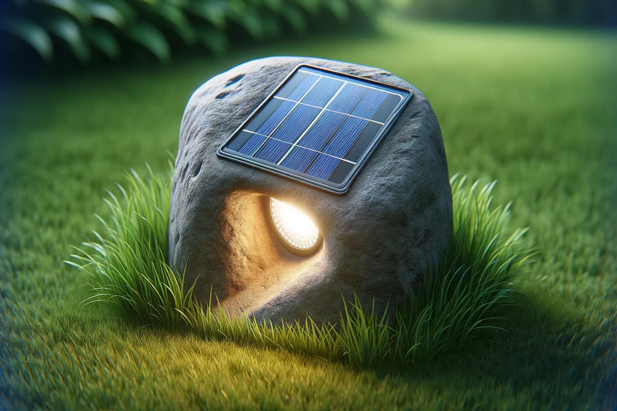 Luminária solar em formato de pedra